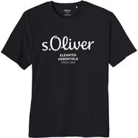 s.Oliver Rundhalsshirt s.Oliver Übergrößen T-Shirt schwarz Logo-Frontprint