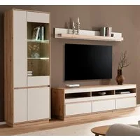 Furn.Design Wohnwand Kiruma, (Wohnkombination in Kaschmir / Sand und Eiche Artisan, 3-teilig, 290 x 205 cm), mit großem TV Lowboard, Soft-Close-Funktion