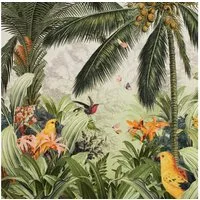 SCHÖNER LEBEN. Stoff Dekostoff Halbpanama Garden of Eden Panel Palmen Vögel 1Stk 140x140cm, Digitaldruck