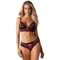 Obsessive Set: Bügelloser BH Tulia 2-teiliges Dessous-Set BH und Slip Spitze - Schwarz/Pink (2-tlg) transparent