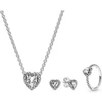 Pandora Herzkette 68333, für Damen Schmuck-Set Kette, Ohrringe und Ring Herz