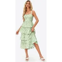 Imily Bela Maxikleid Damen Fließendes Mehrlagiges Kleid mit Rüschen (Packung, 1-tlg., 1per-Pack) Reißverschluss und Bänder hinten