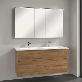 Villeroy & Boch Finero Badmöbel Set 130 cm, Kansas Oak Waschtisch mit Waschtischunterschrank und Spiegelschrank