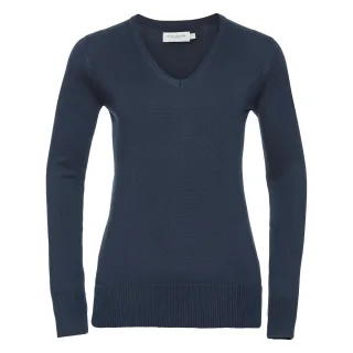Russell Collection Damen Strickpullover mit V-Ausschnitt (Marineblau)