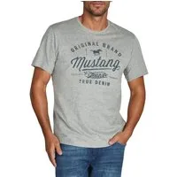 MUSTANG T-Shirt Herren Printshirt Regular Fit (1-tlg) Kurzarm Tee Shirt mit Rundhalsausschnitt aus 100% Baumwolle