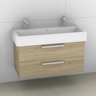 Artiqua 411 Waschtischunterschrank für Vero 045410 mit 2 Armaturbohrungen Castello Eiche quer NB, 41 411-WU2L-D23-7134-426