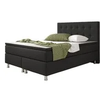 inter Boxspringbett Boxspringbett K-01 Webstoff (140x200 cm, Schwarz inkl. Matratze und Topper)