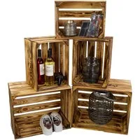 Allzweckkiste 5er Set Vintage Kisten geflammt 50x40x29cm & 40x30x25cm Möbelkisten (Spar-Set)