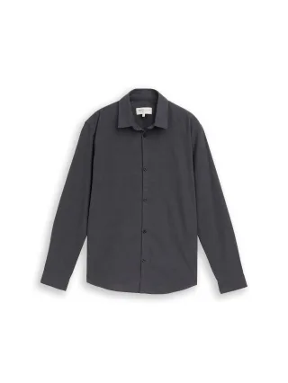Denim Tom Tailor - Basic Fit Hemd aus Baumwolle black grey chambray - Gr. - M
