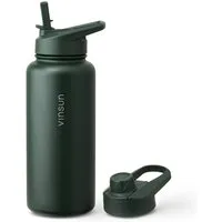Vinsun Isolierflasche Edelstahl Trinkflasche 1L Strohhalm - 2 Deckel Thermoflasche BPA frei, Doppelwandig isoliert, auslaufsicher, bruchsicher, Geruchsneutral