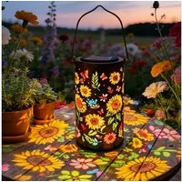pedete LED Solarleuchte Solarlampen für Außen Bunte Solar Gartenlaterne mit Projektion, IP65 Wasserdicht Warmweiß LED Solarleuchte, LED Solar Gartendeko hängeleuchte solar garten, für Hof, Path Rasen, Wege, Terrasse, Yard Deko