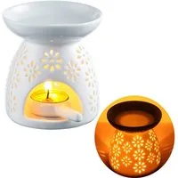 FELIXLEO Duftlampe Duftlampe mit kerzenhalter aus Keramik Aromalampe Weiß Blume (1 St)
