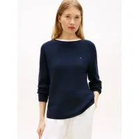 Tommy Hilfiger Strickpullover CO CARDI FINE GG LS BOAT-NK SWT mit Raglanärmel, Logostickerei
