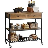SoBuy Küchenwagen FKW112, Sideboard Beistelltisch mit 2 Schubladen Nischenwagen, Servierwagen Küchenregal mit 4 Rollen Kücheninsel Flurschrank