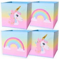 TE-Trend Spielzeugtruhe 4 Stück Aufbewahrungsbox Einhorn Regenbogen bestickt (4 St)