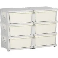 HOMCOM Spielzeugtruhe Schubladenschrank für Kinder, mit 6 Ebenen (Spielzeugkiste, 1 St., Aufbewahrungsbox), für Kinderzimmer, Cremeweiß