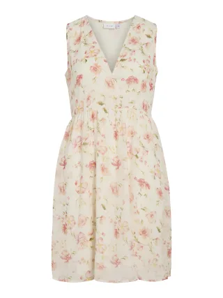 VILA - VIEMMA S/L V-NECK SHORT DRESS/KA Cloud Dancer - Gr. - 38