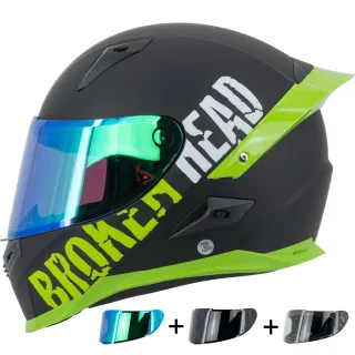 Broken Head BeProud Pro Grün Mirror Edition + Schwarzes &amp; Grün Verspiegeltes Visier
