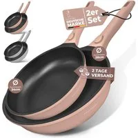 TRAUMLEBEN Pfannen-Set Pfanne 24/28 cm Bratpfanne Antihaftbeschichtung abnehmbare Griffe, Aluminium, Beschichtete Pfannen, Pfannenset