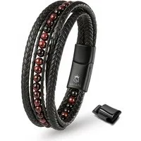 UNIQAL.de Lederarmband DELUXE – elegantes Unisex Natursteinarmband aus Echtleder (geflochten mit Magnetverschluss & Verlängerungsglied, edel, handgefertigt, hochwertig & perfekt als Geschenk), – deutsche Marke, registrierter Händler