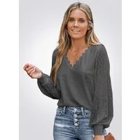 Cupshe Blusentop Langarm Top mit Spitze Entspannte Passform