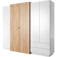 Masseno Drehtürenschrank TRES 230 cm Kleiderschrank 5 Türen und 2 Schubladen Eiche Craft Gold