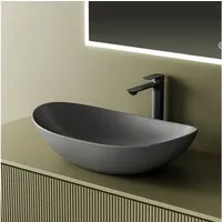 EMKE Aufsatzwaschbecken Aufsatzwaschbecken Oval, Keramik mit Nanobeschichtung, 61 x 36 cm (Packung), ohne Überlauf, ohne Hahnloch–mit pflegeleichter,kratzfester Oberfläche
