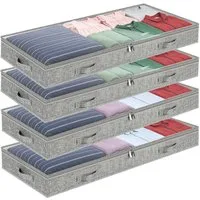 BlingBin Unterbettkommode Unterbett Aufbewahrungsbox, Unterbettkommode mit klarem Deckel (4er-Set, 4 St., 4 Stück Unterbett Aufbewahrung, 100 x 50 x 10 cm, 50L), Faltbare Kleideraufbewahrung & Organisation für Kleidung, Bettdecken