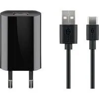 USB-C Ladeset 5 Watt, Ladegerät schwarz, 1 Meter Kabel USB-A > USB-C