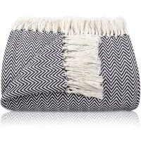 Gräfenstayn Tagesdecke Premium Tagesdecke 100% Baumwolle Fischgrätenmuster Sommerdecke, Wohndecke als Sofa-Überwurf, Bett-Überwurf, Couch-Überwurf, Sofa-Decke