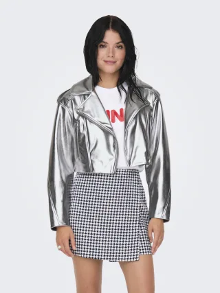 ONLY - ONLPERLE FAUX LEATHER BIKER OTW silver - Gr. - M