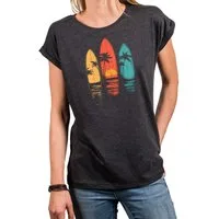 MAKAYA T-Shirt Vintage Damen T-Shirt mit Surfbrett-Print, Retro Surf-Motiv (Schwarz, Blau, Dunkelgrau, 34, 36, 38, 40, 42, 44, 46, 48, 50) Baumwolle
