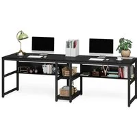 Tribesigns Doppelschreibtisch Schreibtisch, Computertisch mit Regalen, 200 cm Bürotisch