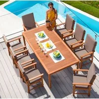 MERXX Garten-Essgruppe Montana, (17-tlg., 8x Sessel, inkl. Auflagen, 1x Tisch 220x110 cm), Eukalyptusholz, FSC® Mix