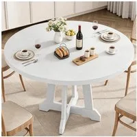 GarveeMore Esstisch runder 47 Zoll aus Holz,robuster Holzsockel für 4 Personen, Küchentische mit Holzsockel für Esszimmer,Küche,Wohnzimmer
