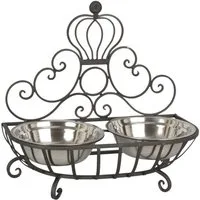 Clayre & Eef Futternapf, Edelstahl, Tolle Futterschalen Doppel Hundefressnapf aus Eisen Modell KIN