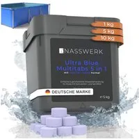 Nasswerk® Chlortabletten Multitabs 5-in-1 für Pool & Whirlpool – Chlorpflege komplett, Ultra Blue Multitabs 20g 5kg – Whirlpool & Pool Hygiene pur