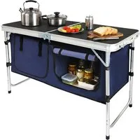 DAITORE Campingschrank Campingküche Faltbar, Leicht Campingschrank mit Aluminiumgestell Campingtisch Klappbar mit 2 Große Staufächer