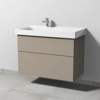 Sanipa 3way Waschtischunterbau zu Geberit Xeno2 Waschtisch mit 2 Auszügen, Sandgrau-Matt SF66267