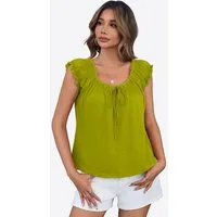 Imily Bela Babydolltop Damen Sommertop mit Puffärmeln und Bindeband vorne (Packung, 1-tlg., 1per-Pack) einfarbig