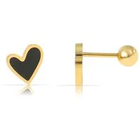 Made by Nami Paar Ohrstecker Herz Ohrringe in Gold für Damen Wasserfest (Schwarz/Gold), Geschenke für Frauen Schmuck