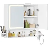 MSMASK Badezimmerspiegelschrank mit LED-Beleuchtung & Steckdose, Spiegelschrank (1-St) 2 Türen, 1 offener Einlegeboden, 70×16×70 cm, Weiß