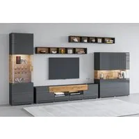 OTTO home Wohnwand Toledo,Breite 391cm stilvolle Mediawand ohne Beleuchtung, (Set, 5-St), Anbauwand(Vitrine,Lowboard,Highboard,2xHängeregal)MDF Hochglanzfronten