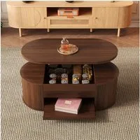 MODFU Couchtisch höhenverstellbarer Couchtisch mit Holzoptik (Beistelltisch, Sofatisch, 1-St., ausziehbarem Regal), mit gebogenen Holzseiten