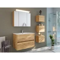 Magnolia Home Badmöbel-Set Badmöbelset Taifun 80cm 3tlg mit Spiegelschrank & 3er Boxen Set eiche