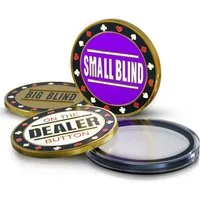 wortek Spiel Poker Button Set Dealer Button Set aus Metall, inkl. Schutzhülle, 1x Big Blind, 1x Small Blind, 1x Dealer Button