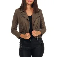 malito more than fashion Lederimitatjacke malito Damen Jacke, Velours Jacke, Biker Jacke mit Reißverschluss, Bikerjacke Slim Fit mit Reversekragen