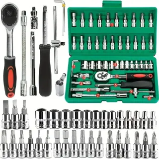 46PCS Drive Socket Set 1/4 inch Ratchet Wrench with Metric Hex Bit Mechanic Tool Kits for Auto Repair House