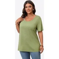 Imily Bela T-Shirt Damen Oversize mit Brusttasche Rundhals Halbarm (Packung, 1-tlg., 1per-Pack) in Unifarbe