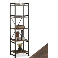 tectake Bücherregal Standregal, inklusive Kippschutz, 47,5 x 34,5 x 151,5 cm, Holzregal Manchester 1-tlg., mit 5 Ebenen, mit höhenverstellbaren Kunststofffüßen